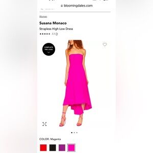 Susana Monaco strapless seamed high low dress NWT color Magenta Size Small
